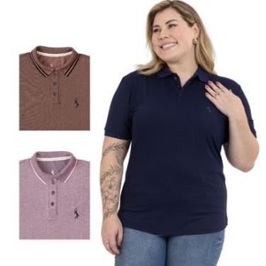 Imagem de Kit 3 Camisa Polo Feminina Plus Size Casual Dia a Dia-Feminino
