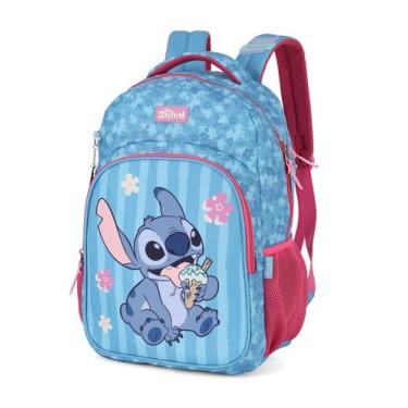 Imagem de Mochila de Costas Média Juvenil Stitch e Angel com Chaveiro - Luxcel, 