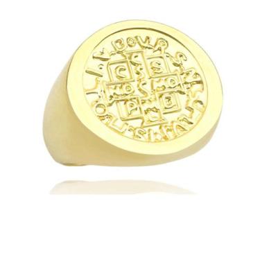 Imagem de Anel de Ouro 18k São Bento Maciço Masculina Redondo Banhado a Ouro - T