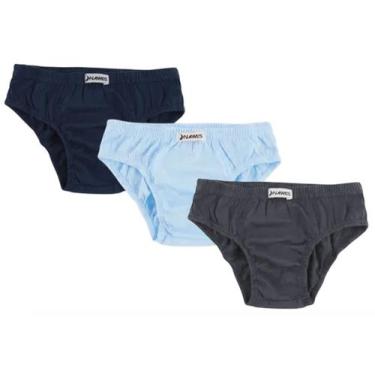 Imagem de Kit 3 Cuecas básicas Slip Infantil em Algodão - Nawes, 2 azul 1 grafit