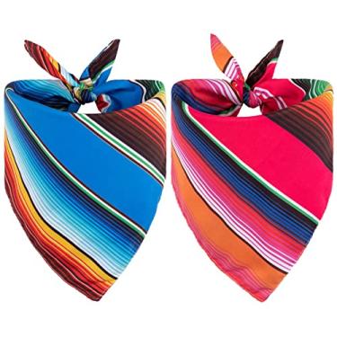 Imagem de Whaline Bandana mexicana para cães cinco de maio fiesta cachecol para animais de estimação listrado colorido babador para cães de dupla face ajustável lenço de pescoço para animais de estimação pequeno médio grande e grande acessórios de fantasia de carnaval, pacote com 2