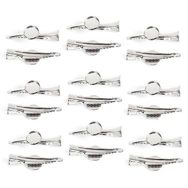 Imagem de 20 grampos de cabelo em tom de prata Barrette para ajuste de cabochão de 12 mm - artesanato faça você mesmo, adicione laços e contas