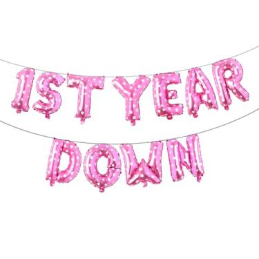 Imagem de 1st Year Down Banner Balloon, First Birthday,Football Theme Birthday Party,1st Year Down Football Baby shower Party Decorations (1ST YEAR DOWN Pink Heart)