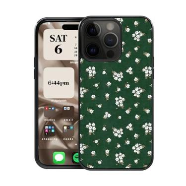 Imagem de CREFORKIAL Linda capa de telefone de flor verde escura estética para iPhone 14, capa rígida para iPhone 14 capa protetora fina à prova de choque TPU macio bumper + traseira rígida de alumínio