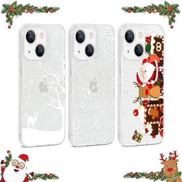 Imagem de SUPWALL 3 peças de capa de Natal compatível com iPhone 15, capa de inverno de TPU ultra fina macia de silicone macio transparente projetada para iPhone 15, 6,1" (2023) - floco de neve Papai Noel alce