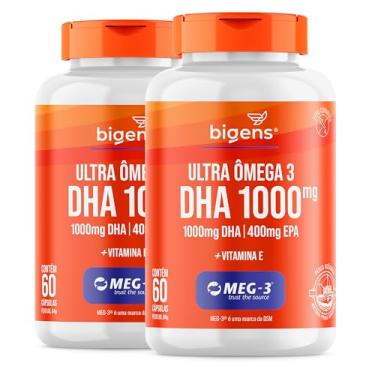 Imagem de Ultra Omega 3, DHA 1000mg, 400mg EPA, com vitamina E, Certificado MEG-3, 60 Cápsulas, Bigens (Kit 2)