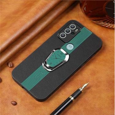 Imagem de Capa para Moto G60S Capinha Business Deluxe Leather Phone Soft Case com suporte magnético invisível para anel de dedo Capa para telefone em couro resistente a quedas - Verde