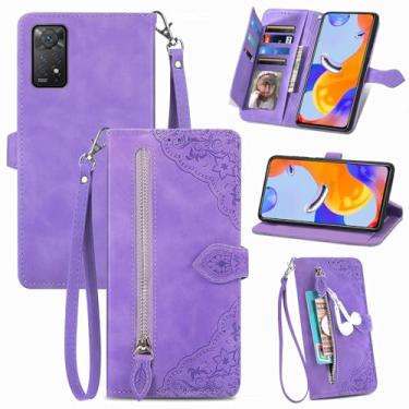 Imagem de Furiet Capa carteira compatível com Xiaomi Redmi Note 11 Pro 4G/5G com alça de pulso de couro flip porta-cartão com suporte fólio bolsa de crédito para celular Redme Note11 11E 11Pro feminino roxo