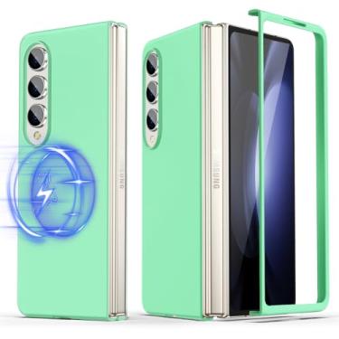 Imagem de HIYUUTTBS Capa Magnética para Samsung Galaxy Z Fold 4 Slim Fit, Capa Rígida de Luxo Fina Leve Matte PC [Não Amarela] Capa para Samsung Galaxy Z Fold 4 7,6 polegadas, Verde (9-3)