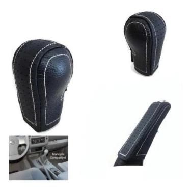 Imagem de Kit Capa Revestimento Couro Manopla Cambio Manual Alavanca Freio de Mã