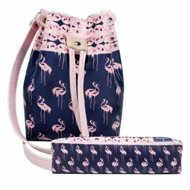Imagem de Kit Feminino Infantil Flamingos com Bolsa e Estojo, Magicc
