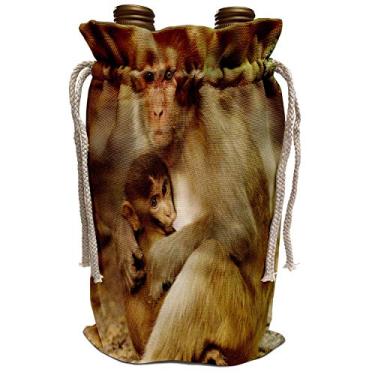Imagem de 3dRose Rhesus Macaque, Parque Nacional Bharatpur, Rajasthan-AS10 POX0825-Pete Oxford - Saco de vinho, 34,3 x 21,5 cm, bolsa de vinho, bege