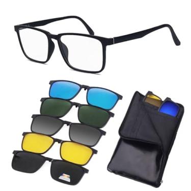 Imagem de Combo Armação e Clip On 6 Em 1 Óculos De Sol Masculino Proteção UV Lente Sobrepor (12147 56-18-146)