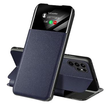 Imagem de HAO RIYLN Azul, S24, Capa para Samsung Galaxy S24ultra/S24plus/S24, Flip Clear View Window Wallet Capa de couro com função de suporte capa de proteção completa