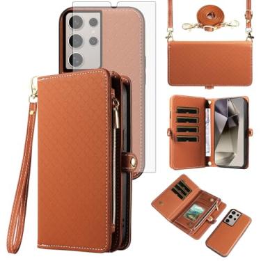 Imagem de Asuwish Capa de celular para Samsung Galaxy S24 Ultra 5G carteira com zíper destacável com protetor de tela de vidro temperado alça transversal flip compartimento para cartão S24Ultra 24S S 24 24Ultra