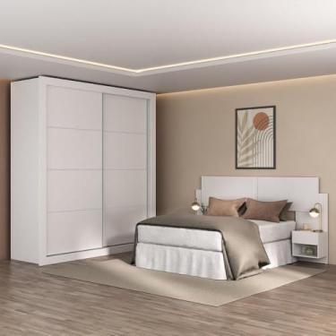 Imagem de Guarda-roupas Casal E Cabeceira Com 2 Mesas De Cabeceira Multimóveis Mp4337 Branco