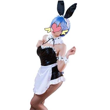 Imagem de Re0 Re Life a Different World from Zero Cosplay Rem Ram Cosplay Fantasia de empregada doméstica fantasia de menina de coelho fantasia de Halloween (fantasia, feminino P)