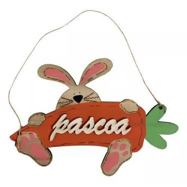 Imagem de Placa Decorativa de Porta Páscoa Coelho Cenoura MDF - ROSRO