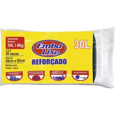 Imagem de Saco De Lixo Embalixo Reforcado 30L - 59X62Cm Preto Pacote Com 50 Saco