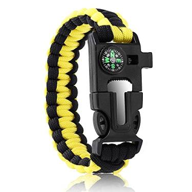 Imagem de Oadnfa Pulseiras de paracord, pulseiras de sobrevivência para homens, kits táticos de equipamentos de acampamento 5 em 1, com corda removível de 3,6 m, acionador de fogo, bússola embutida, apito e