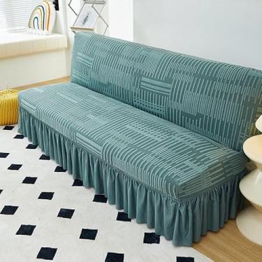 Imagem de Capa de futon sem braços com saia de babados, sofá-cama futon altamente elástica(Green,Small (120-150cm))