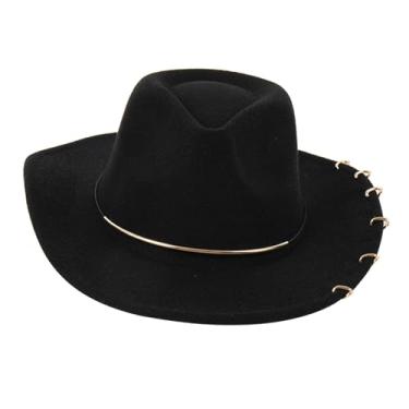 Imagem de Generic Chapéu de cowboy ocidental, chapéu de jazz, aba larga, adereços para fotos, acessório de fantasia, chapéu de cowgirl para homens, presente de, preto