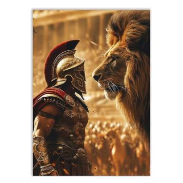 Imagem de Placa Decorativa Soldado Romano Vs Leão Decoração Poster Quarto Sala