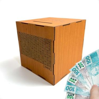 Imagem de Cofre Cubo de MDF Caramelo para Desafio de Poupança Economize até R$20.000 Metodo Japonês Woodbox 15x15cm (R$ 10 Mil)
