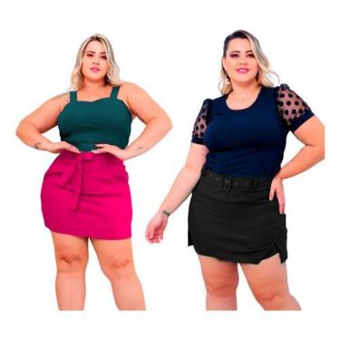 Imagem de Kit 2 Short Saia Moda Plus Size Cintura Alta Grande Verão - Bucci Bout