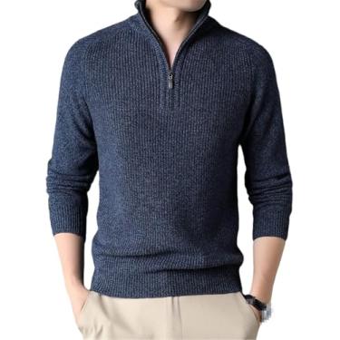 Imagem de Suéter De Lã Para Homens Com Gola Alta De Inverno Quente Com Zíper Térmico De Cor Sólida Pulôver Com Zíper Quarter Zip Roupas Masculinas, Gray Blue, XXL