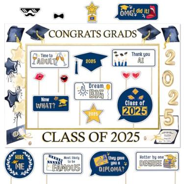 Imagem de Seasons Stars SSDecor Moldura Para Cabine De Fotos Selfie Formatura Com 18 Adereços, Papelão Azul Dourado Apoio Parabéns Suprimentos Festa, Placa Grande Pose 2025