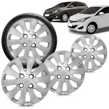 Imagem de Kit 4 Calotas Hb20 Hb20S 14 A 15 Aro 14 Prata Cubo Baixo Grid