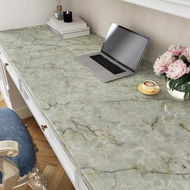 Imagem de Mangoloo Papel de contato de mármore verde para bancadas à prova d'água granito mármore papel de parede de contato vinil para armários de cozinha papel de parede de mármore verde 40 x 395 cm
