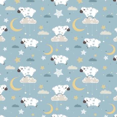 Imagem de Papel de Parede Infantil Ovelhinhas e Lua 57x270cm - Quartinhos