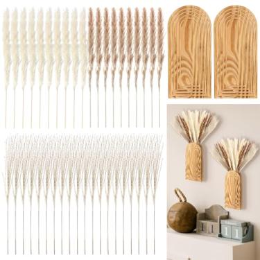 Imagem de Ninehaoou Conjunto de 2 vasos de parede de madeira com 40 peças, decoração de pampas secos, plantador suspenso de banheiro moderno para entrada, corredor, quarto, sala de estar, sala de jantar