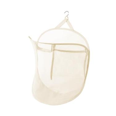 Imagem de IEUDNS Cesto de roupa suja de malha para pendurar, organizador de brinquedos e roupas sujas, cesto de roupa suja de parede com gancho para porta, quarto, Bege