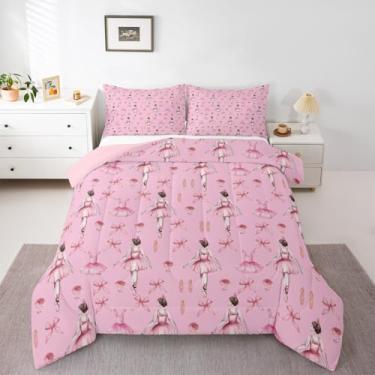 Imagem de Feelyou Conjunto de cama de bailarina rosa, conjunto de edredom para crianças, meninos, meninas, adolescentes, decoração de quarto de bailarinas, arco de princesa, edredom tamanho solteiro, respirável