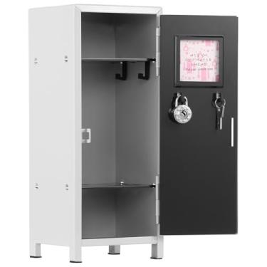 Imagem de Tzdxfgl SAFEMini Locker com fechadura e chave, pequeno armário de metal à prova de ferrugem para desktop, mini armário de armário portátil, organizador de mesa com compartimentos, cofre para dinheiro