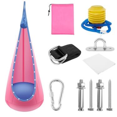 Imagem de DJAPWPX - Assento giratório com faixa de luz LED, rede inflável ajustável e confortável, versátil e fácil de instalar para ambientes internos e externos (rosa)