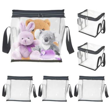 Imagem de 6 bolsas de armazenamento de brinquedos transparentes, 23 x 16,8 x 23 cm, grande caixa organizadora de brinquedos, bolsas transparentes com zíper duplo com alça, bolsa de PVC impermeável para