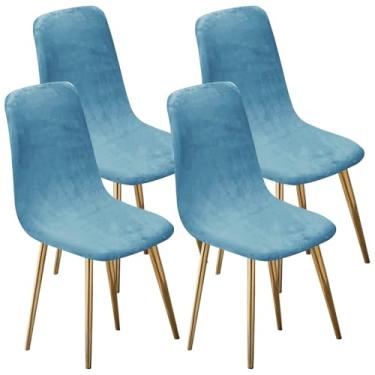 Imagem de 4 peças de capa de cadeira de concha sem braço, pelúcia curta, reutilizável, capa protetora de cadeira de braço elástica de meados do século, capas de cadeira de sala de jantar para cozinha, sala de