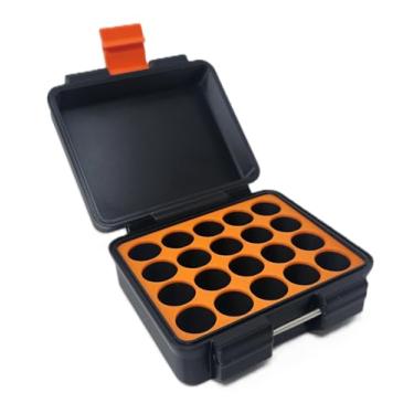 Imagem de Estojo de armazenamento de frascos de 3 ml impresso em 3D - capa dura de peptídeo segura para congelador para casa, geladeira, viagem (preto/laranja, 20 frascos de 3 ml)