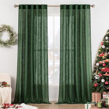 Imagem de Cortinas MIULEE, verde esmeralda, linho, 244 cm de comprimento, quarto