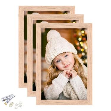 Imagem de Porta-retratos ATOBART Oak Wood, 4x6 polegadas, conjunto de 3 com vidr
