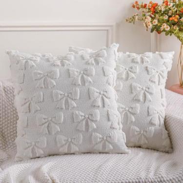 Imagem de Conjunto de 2 capas de almofada Mixweer Bow brancas de 51 x 51 cm