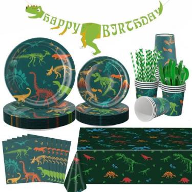 Imagem de Conjunto de talheres de dinossauro ZIRICHER Dino Party para 24 criança
