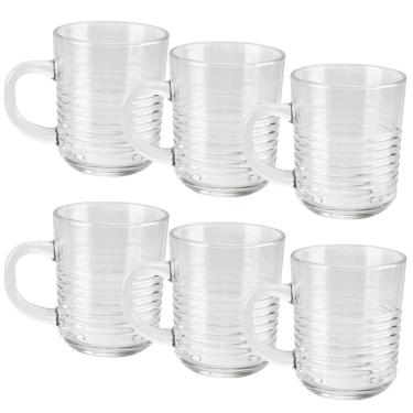 Imagem de Conjunto 6 Canecas Vidro Transparente Estilo Colmeia 300Ml