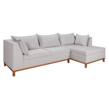 Imagem de Sofá Malta Chaise 2,80m com Pés e Base de Madeira Tecido Luxo Linho 185 Casa Imperial