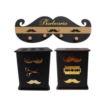 Imagem de Kit Barbearia Cabideiro Elementos Dourado + Descarte + Tesouras - CWR 