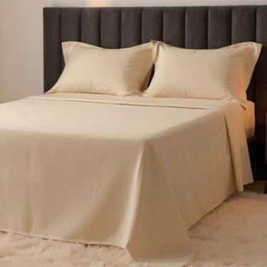 Imagem de Jogo de Cama Queen 300 Fios Percal 100% Algodão com Bordado 4 Peças BF